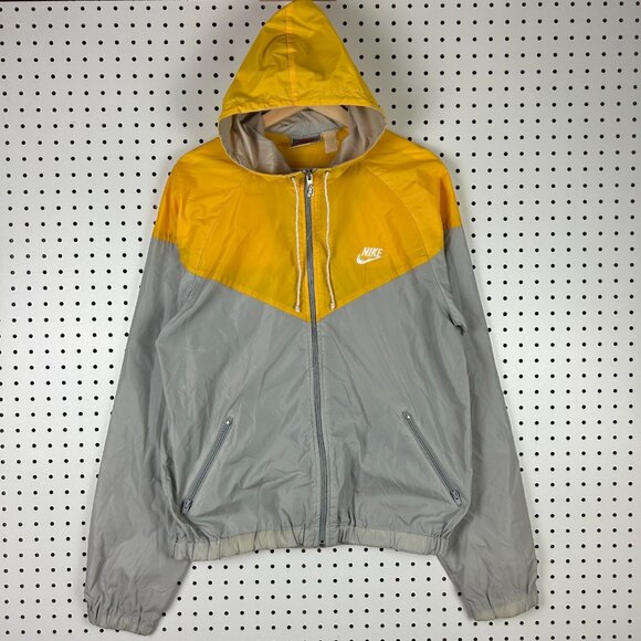 Nike 80s Wind Runner Jacket Large Yellow Gray Full Zip Track Vintage RARE Swoosh - Picture 1 of 7